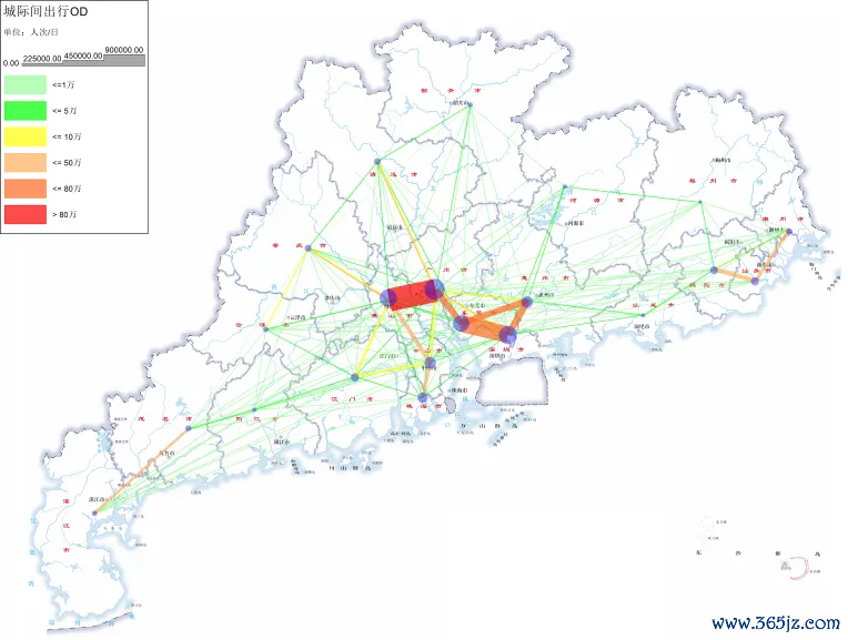 2023年广东省内城市间出行分布情况